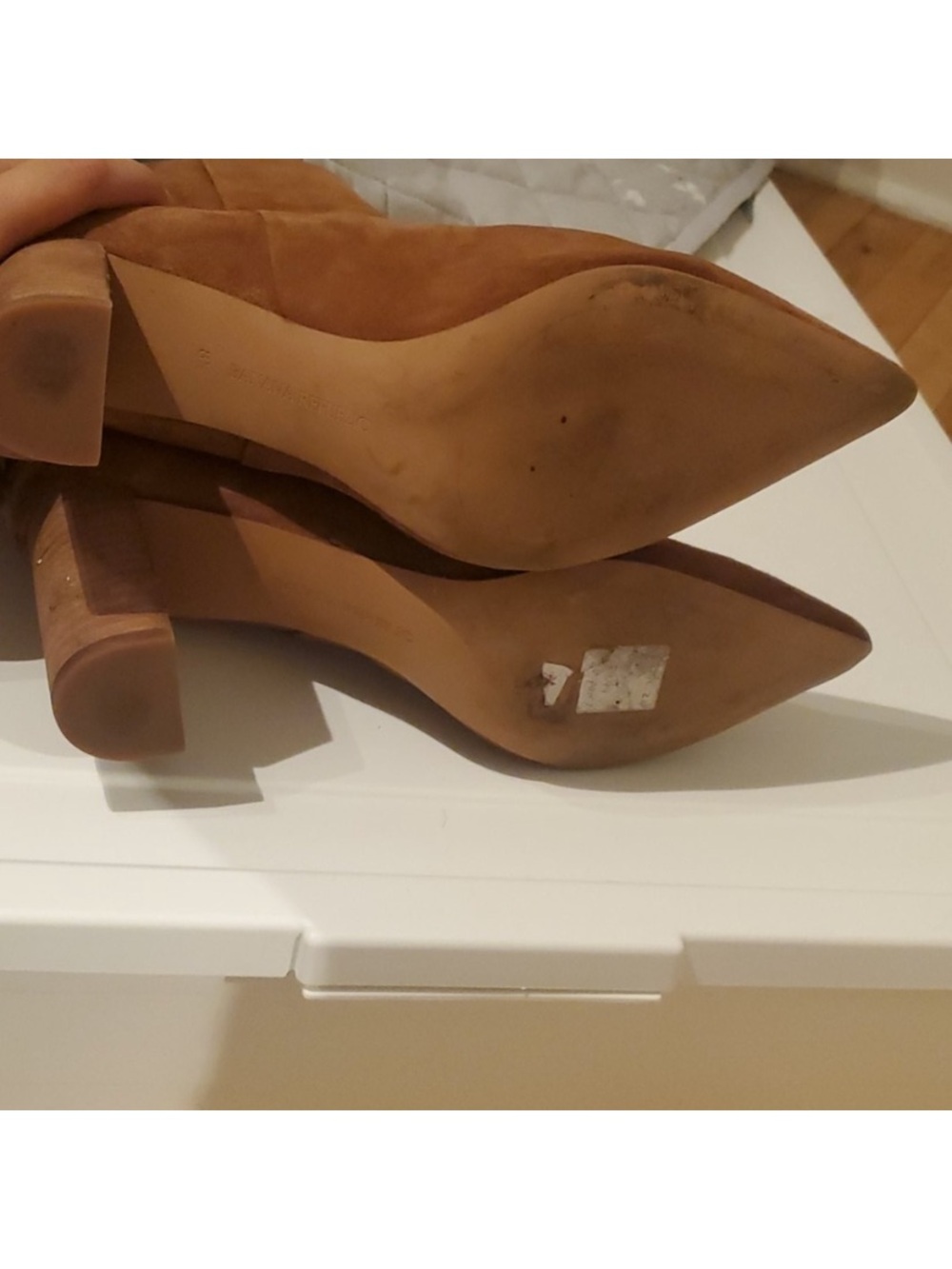 Banana Republic Camel Suede Ankle Boots 8.5 Tassel Block Heel - Picture 6 of 6